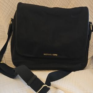 Michael Kors Black Nylon Kieran Messenger Bag with Gold Accents